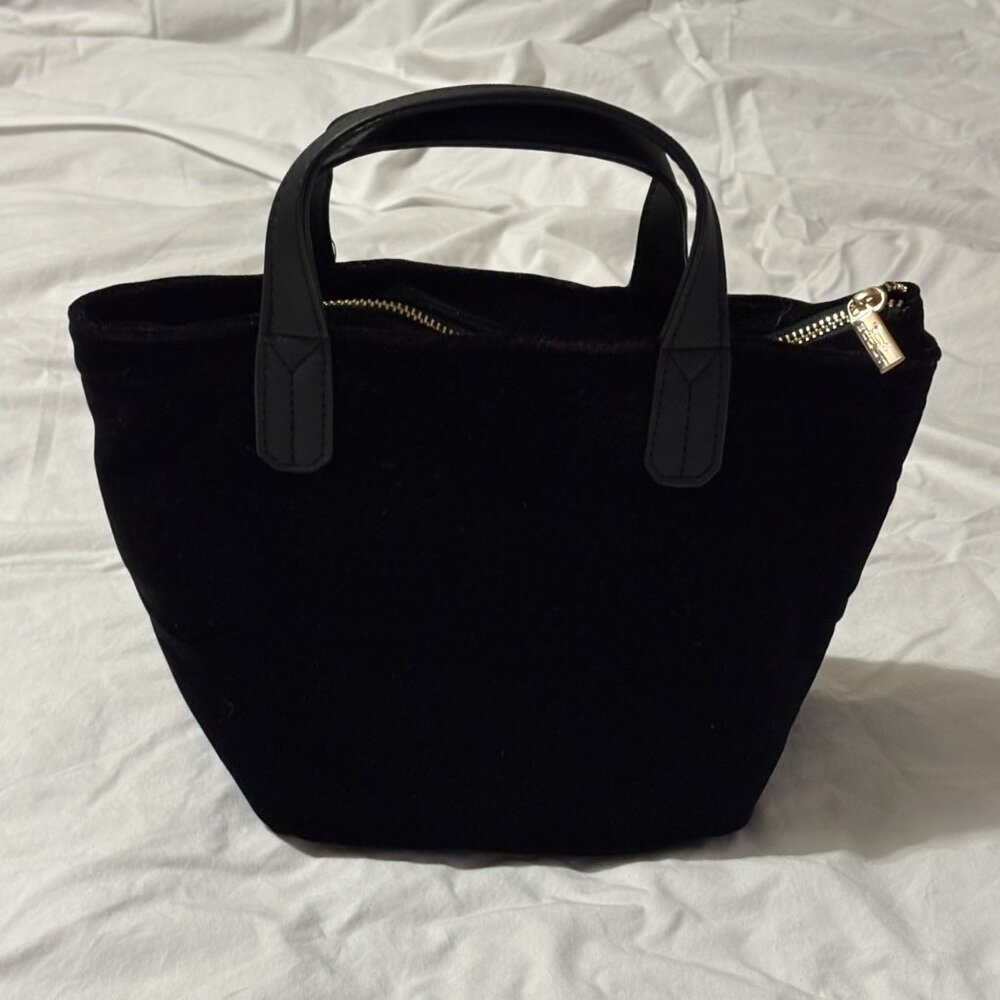 Scout Velvet Black Mini Tote With Dual Handles & Gold Quilted Interior Zip Close - Picture 13 of 15